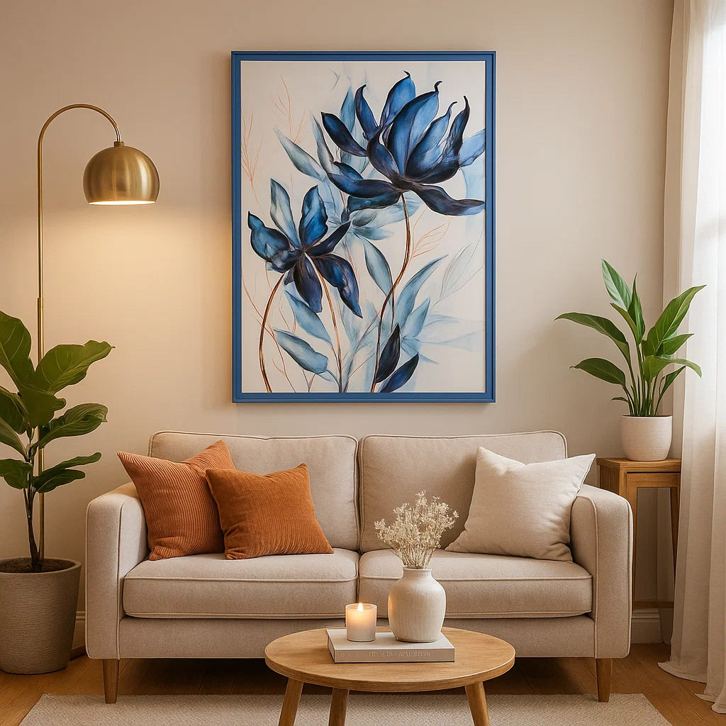 Floral Art - I Canvas Painting- Blue and White