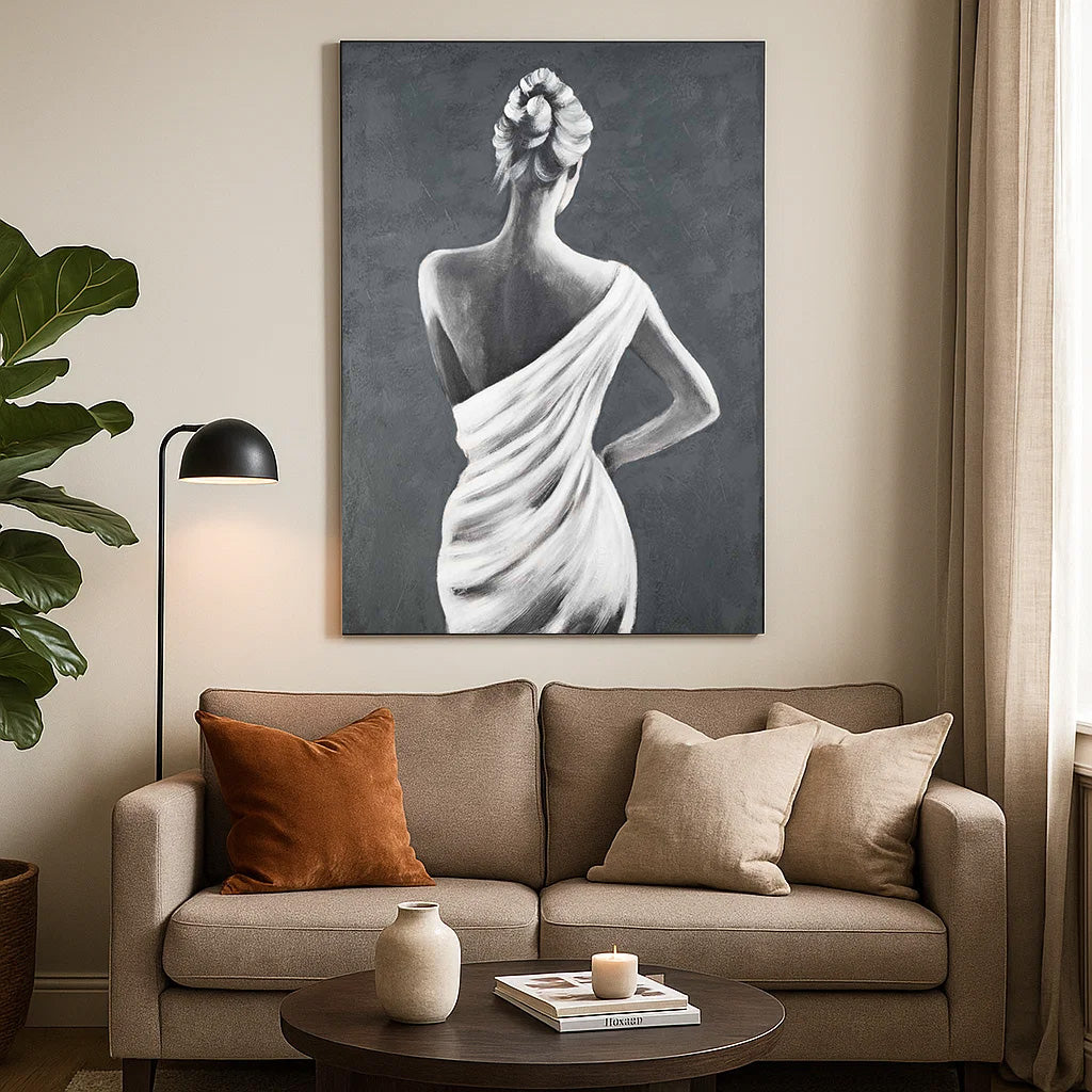 Woman Posing Canvas Wall Painting- Black and White
