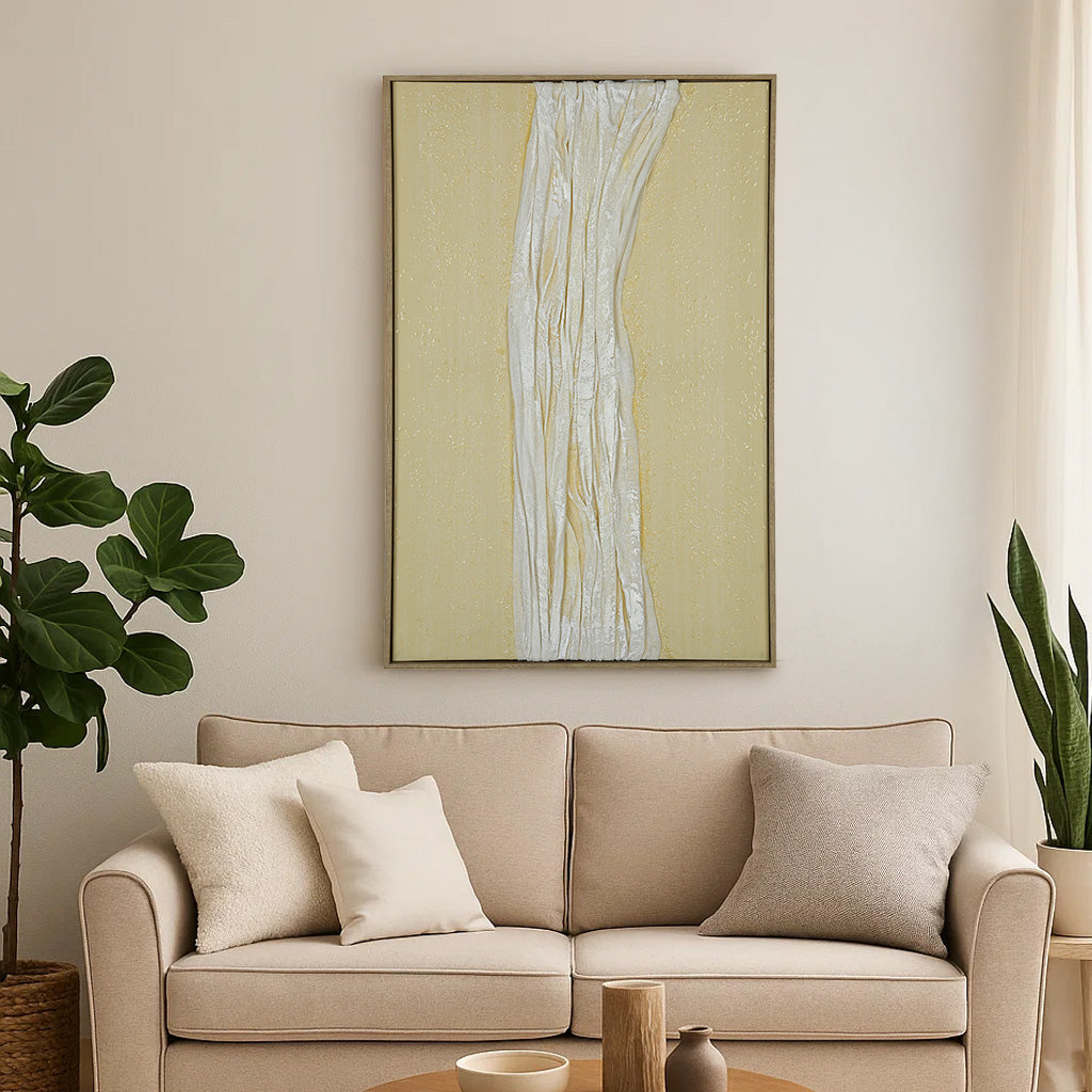 Cloth Art Canvas Wall Painting- Cream and White