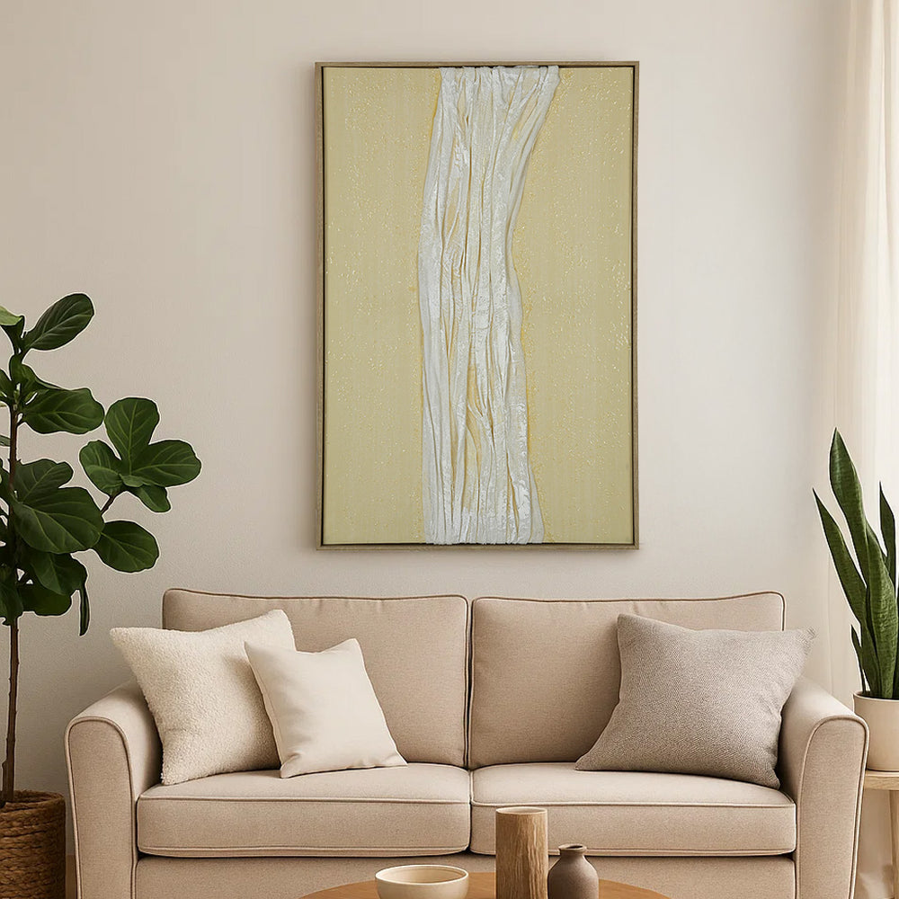 Cloth Art Canvas Wall Painting- Cream and White