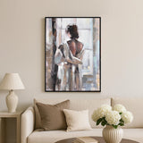 Lady by The Window Canvas Wall Painting (Black & Brown)