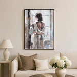 Lady by The Window Canvas Wall Painting (Black & Brown)