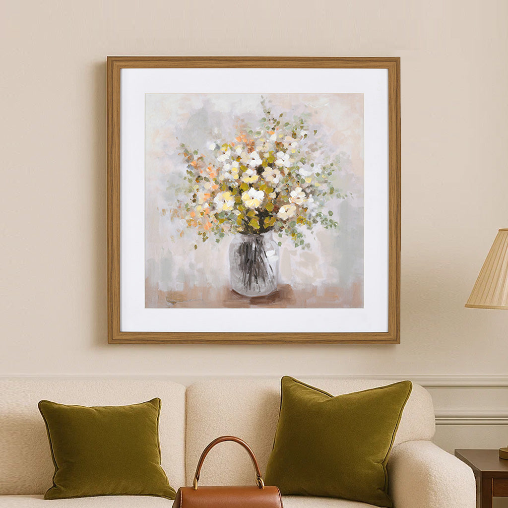 Still Life Flower Pot Canvas Wall Painting (Beige & White)
