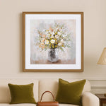 Still Life Flower Pot Canvas Wall Painting (Beige & White)