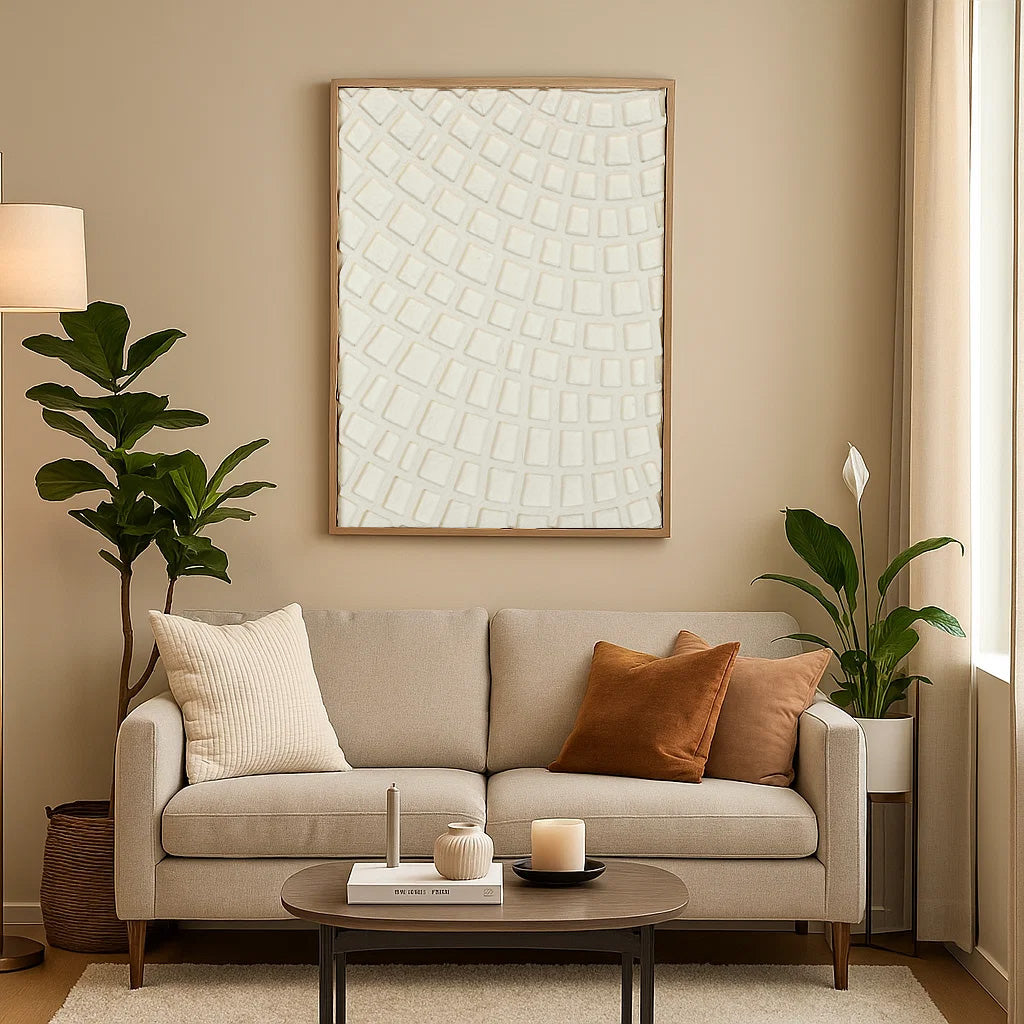 Waffle Curve Canvas Wall Painting- White