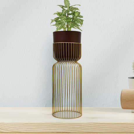 Nilkamal Metal Planter On Stand 77 Cm Brown Gold