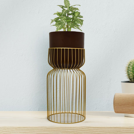 Nilkamal Metal Planter On Stand 58 Cm Brown Gold