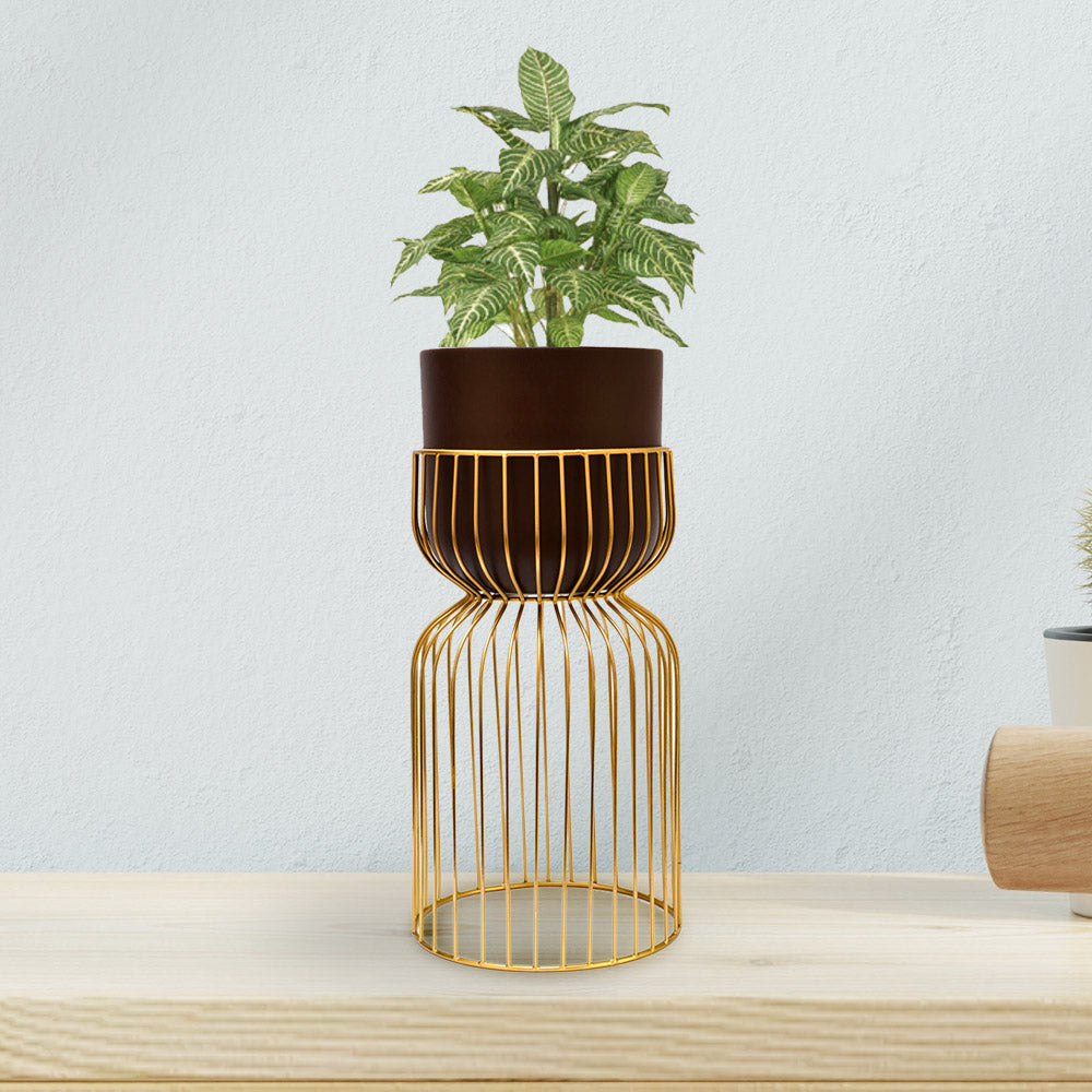 Nilkamal Metal Planter On Stand 45 Cm Brown Gold