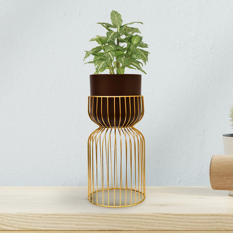 Nilkamal Metal Planter On Stand 45 Cm Brown Gold