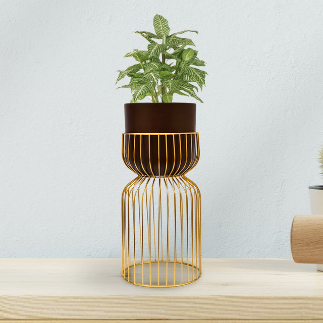 Nilkamal Metal Planter On Stand 45 Cm Brown Gold