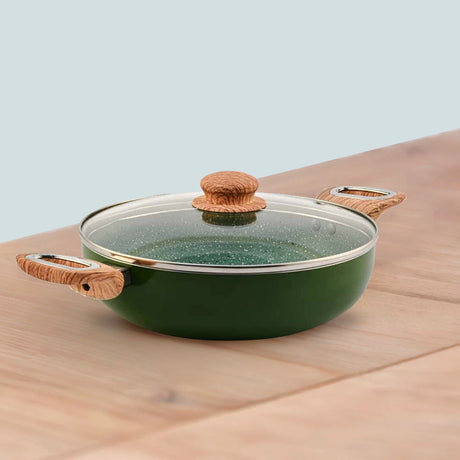 Nilkamal Arias by Lara Dutta Non-Stick 2.5 L Kadhai With Glass Lid (Emerald)