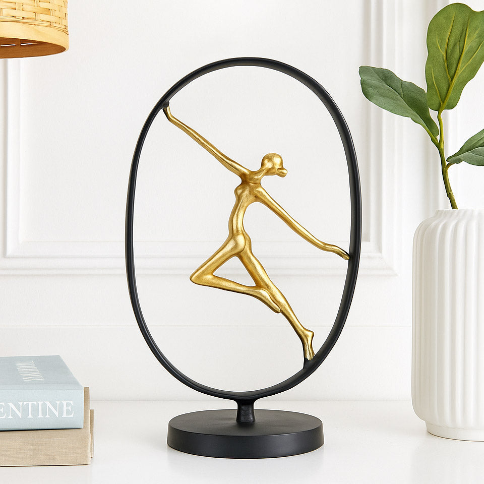 Dancing Lady Decorative Metal Showpiece- Black & Gold