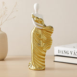 Standing Woman Ceramic Showpiece- White & Gold