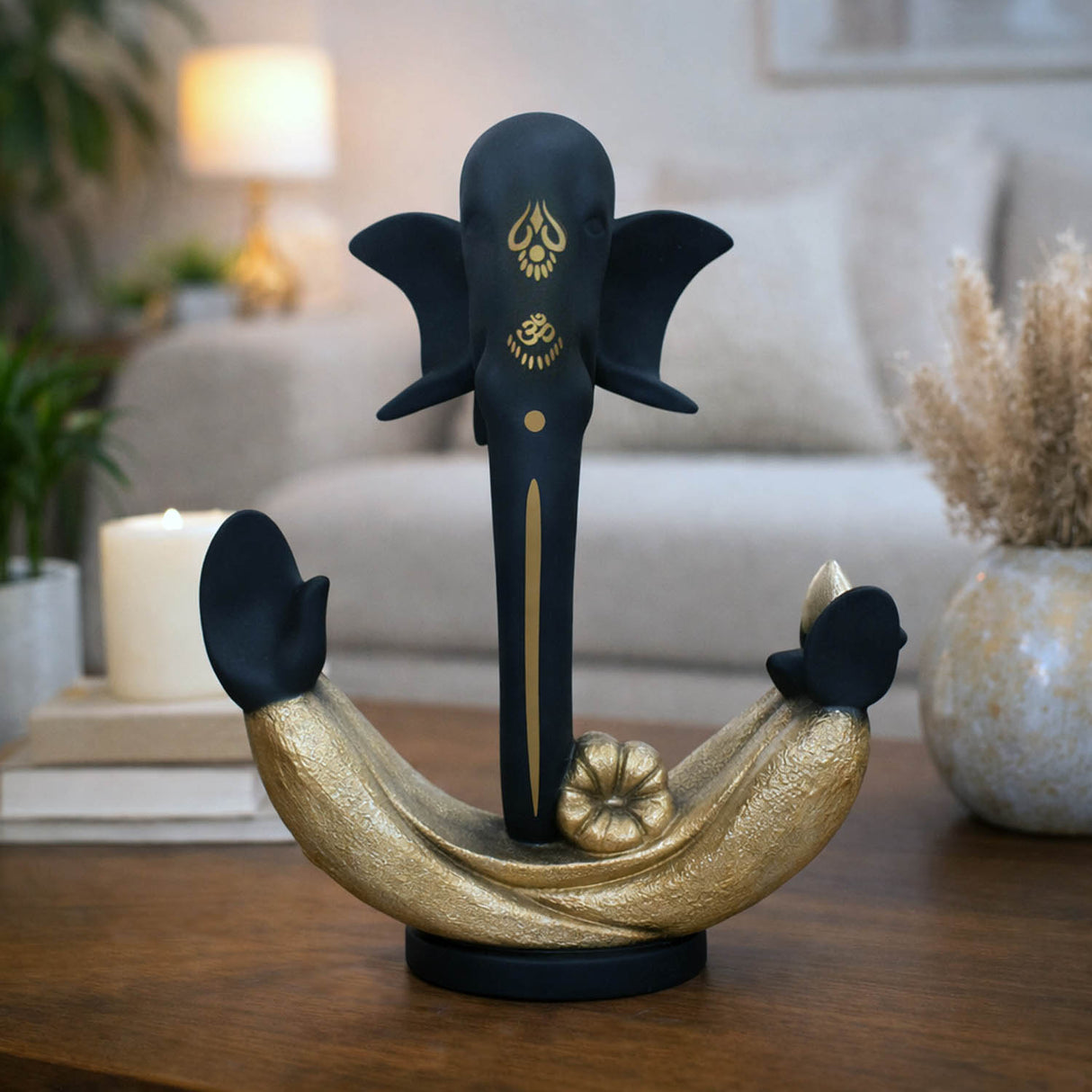 Abstract Bliss Ganesha Polyresin Showpiece- Black & Gold