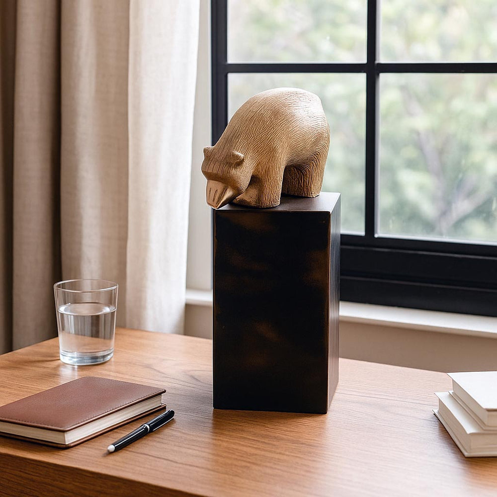 Tall Bear Metal Decorative Showpiece- Black & Gold