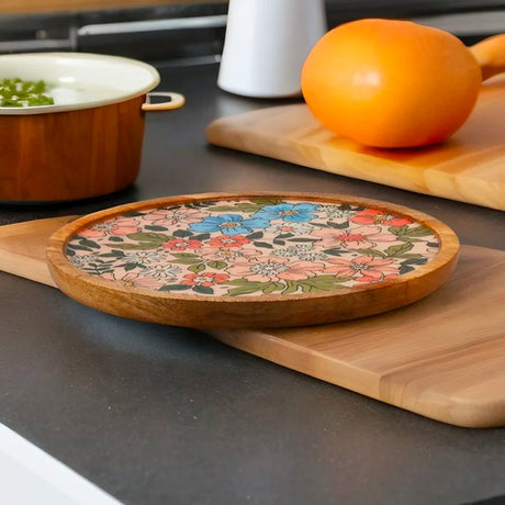 Nilkamal Round Wooden Serving Platter 20 Cm Multicolor