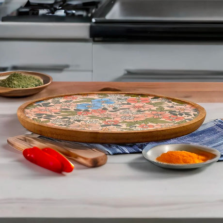 Nilkamal Round Wooden Serving Platter 25 Cm Multicolor