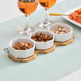 Nilkamal Ceramic 200 ml Bowls Set of 3 with Wooden Base (White)