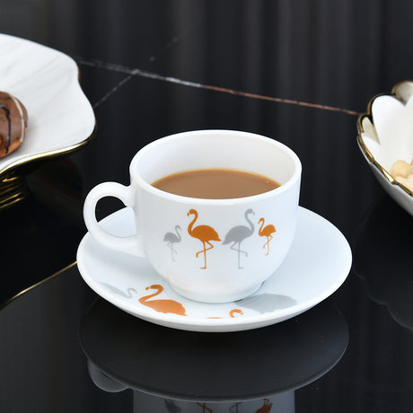Nilkamal Arias by Lara Dutta Ornate Charms Cup & Saucer Set of 12 (220 ml, 6 Cups & 6 Saucers, White)
