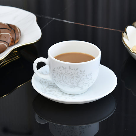 Nilkamal Arias by Lara Dutta Tree of Life Cup & Saucer Set of 12 (220 ml, 6 Cups & 6 Saucers, White)