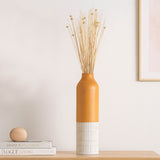 Dual Tone Wooden Floor Vase White Checks- White and Brown