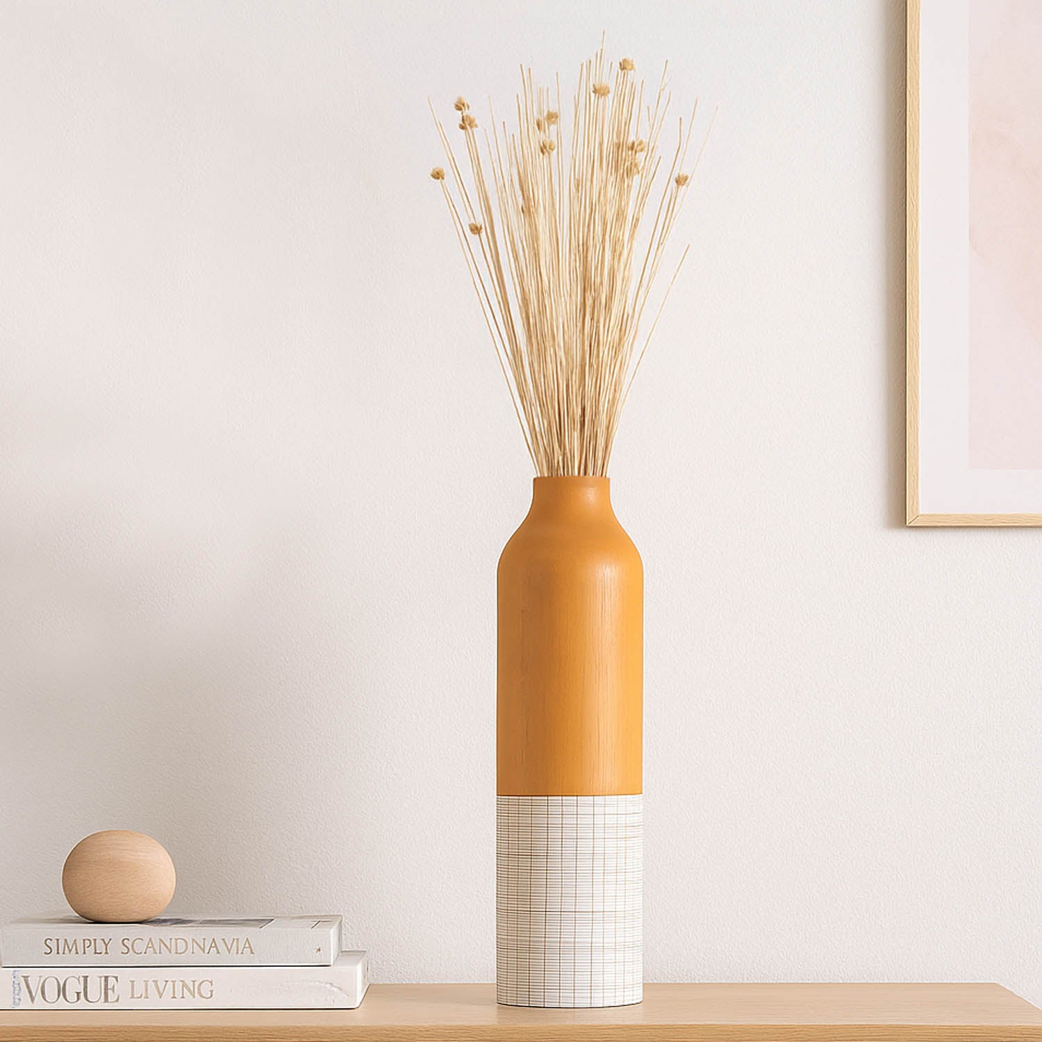 Dual Tone Wooden Floor Vase White Checks- White and Brown