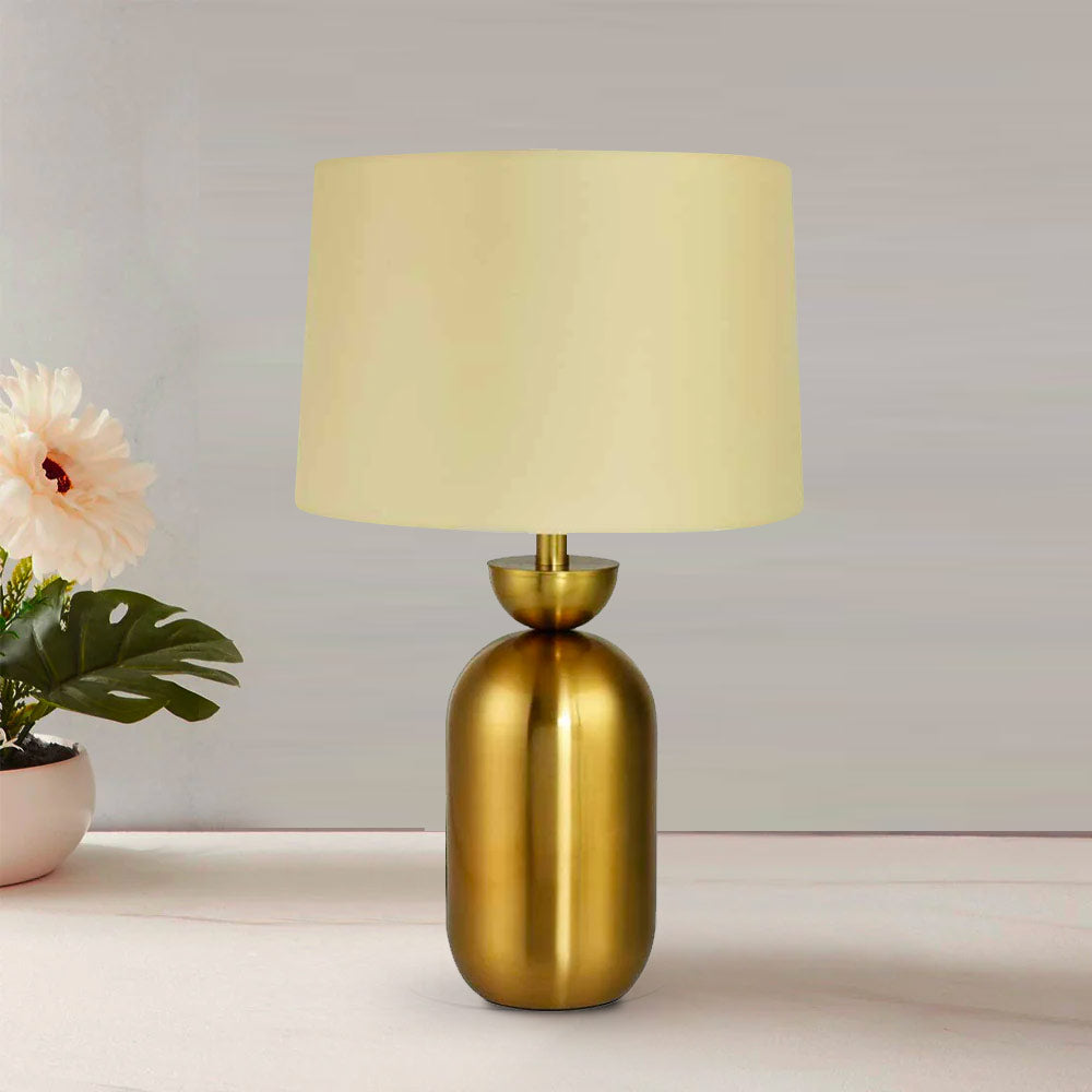 Nilkamal Metalia Fabric Shade Oval Metal Base Table Lamp Gold