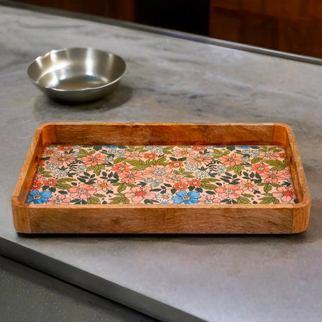 Nilkamal Rectangular Wooden Serving Tray 40 X 26 Cm Multicolor