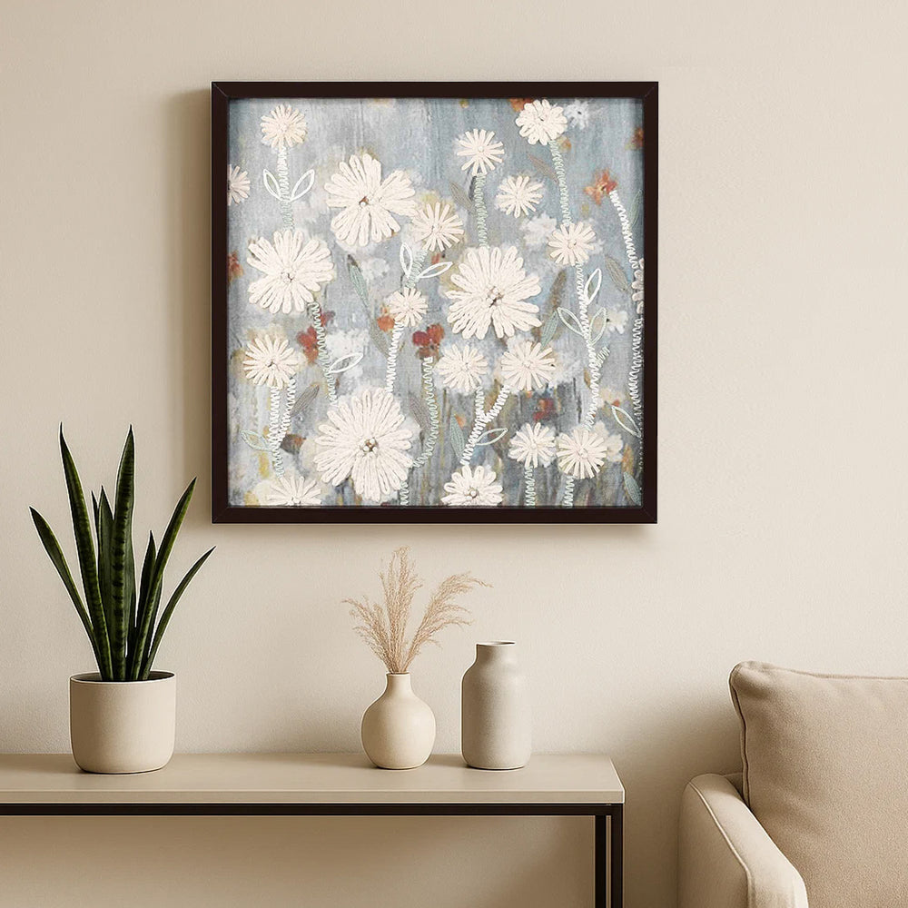 Floral Embroidered Wall Art (White & Blue)
