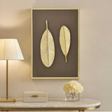 Two Leaves Metal & MDF Wall Art (Gold & Brown) on wall 2