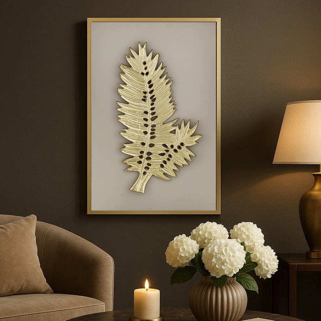 Gold pinnate leaf wall art décor 2