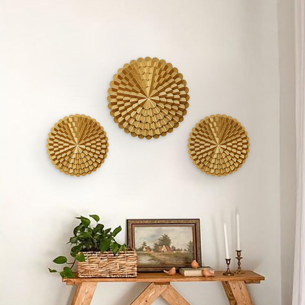 Nilkamal Floral Chakra Art Wall Decor Set of 3 (Gold)