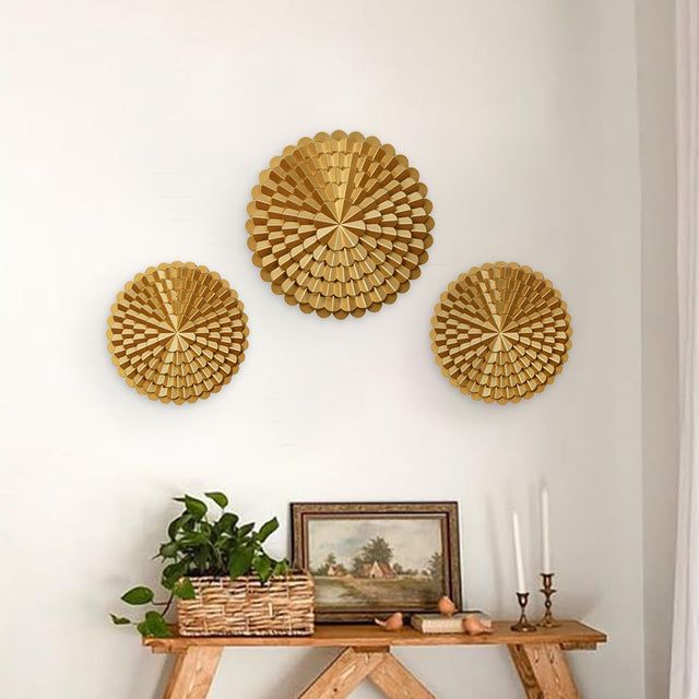 Nilkamal Floral Chakra Art Wall Decor Set of 3 (Gold)