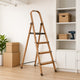 4 Steps Wooden Finished Foldable Aluminum Ladder- Brown