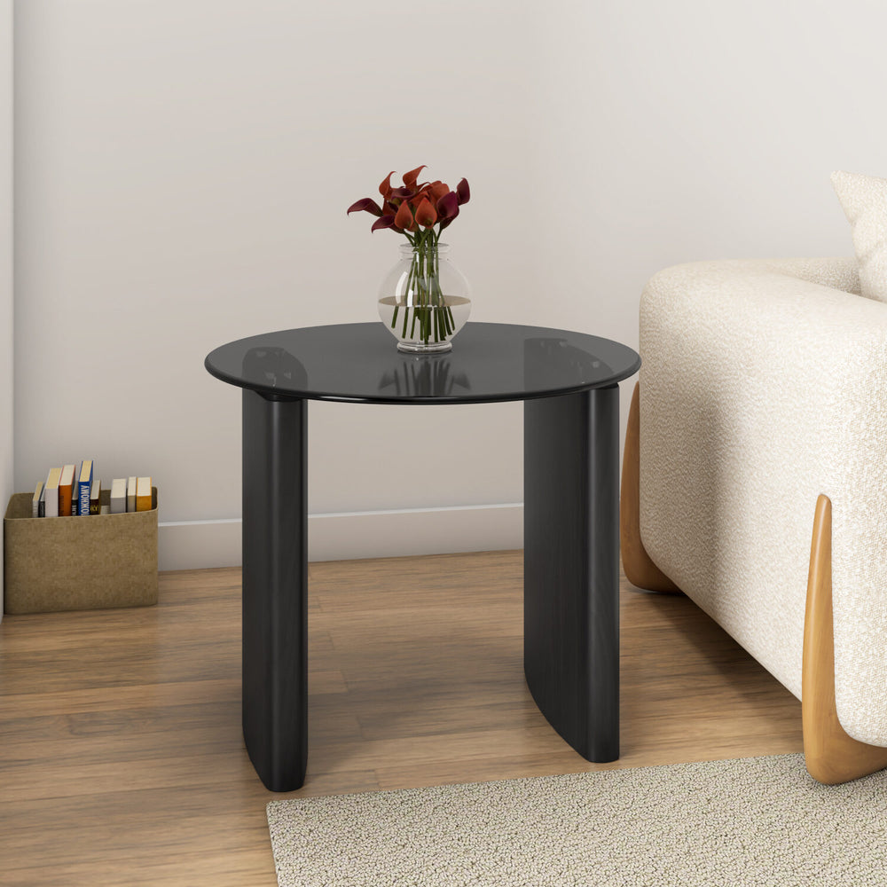 Kairos Glass Top Side Table (Dark Walnut)