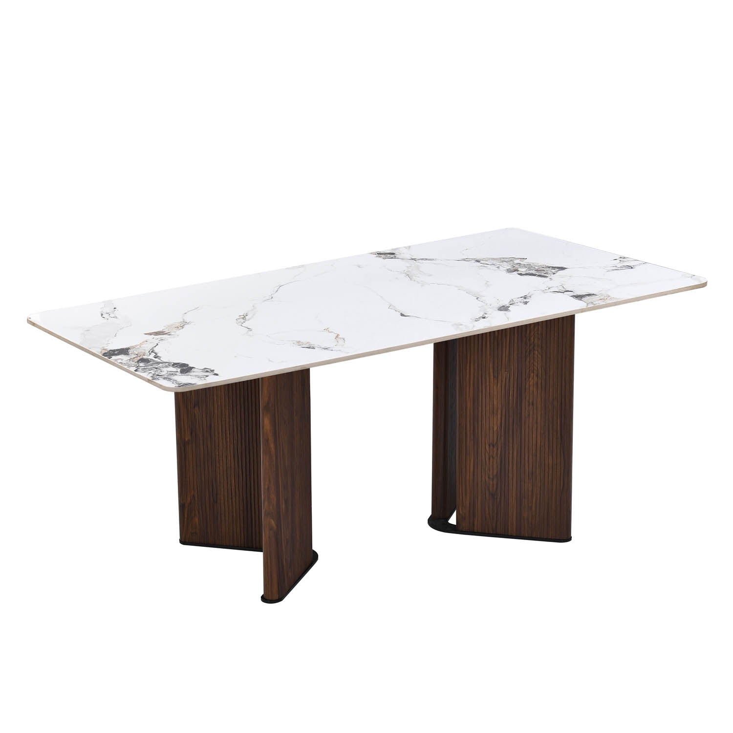 6 Seater Allune Ceramic Dining Set with Dexor Base and Linzy Chairs- Ash White