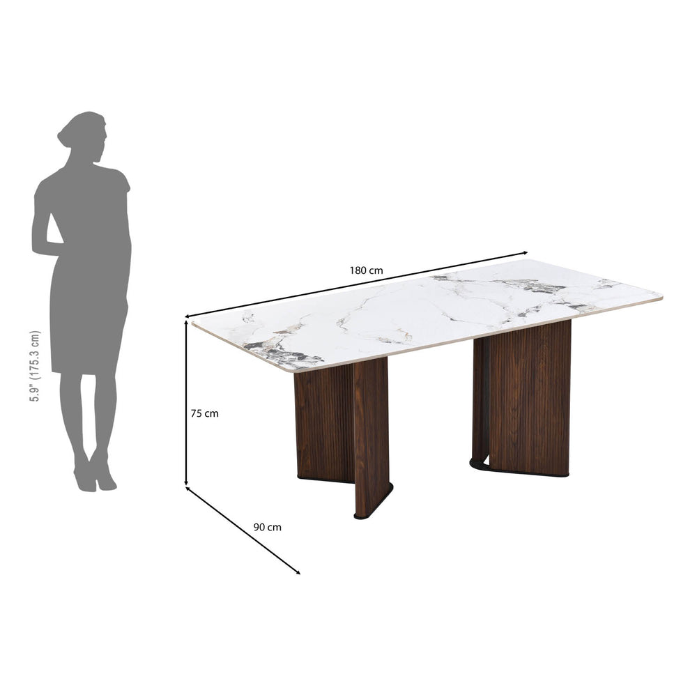 6 Seater Alune Ceramic Dining Set with Dexor Base and Linzy Chairs- Ash White