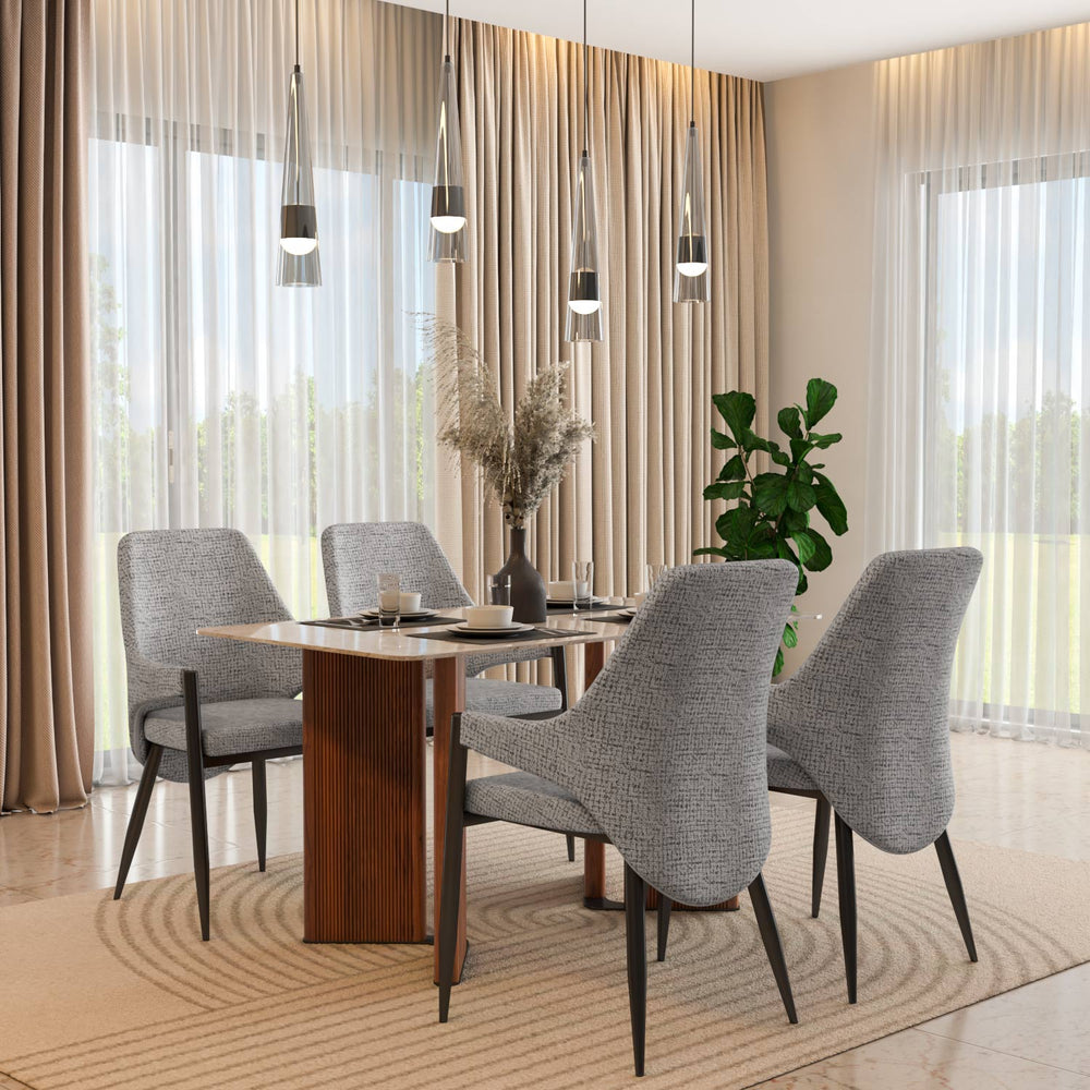 4 Seater Bevon Ceramic Dining Set with Dexor Base and Tierra Chairs- Cloud Beige