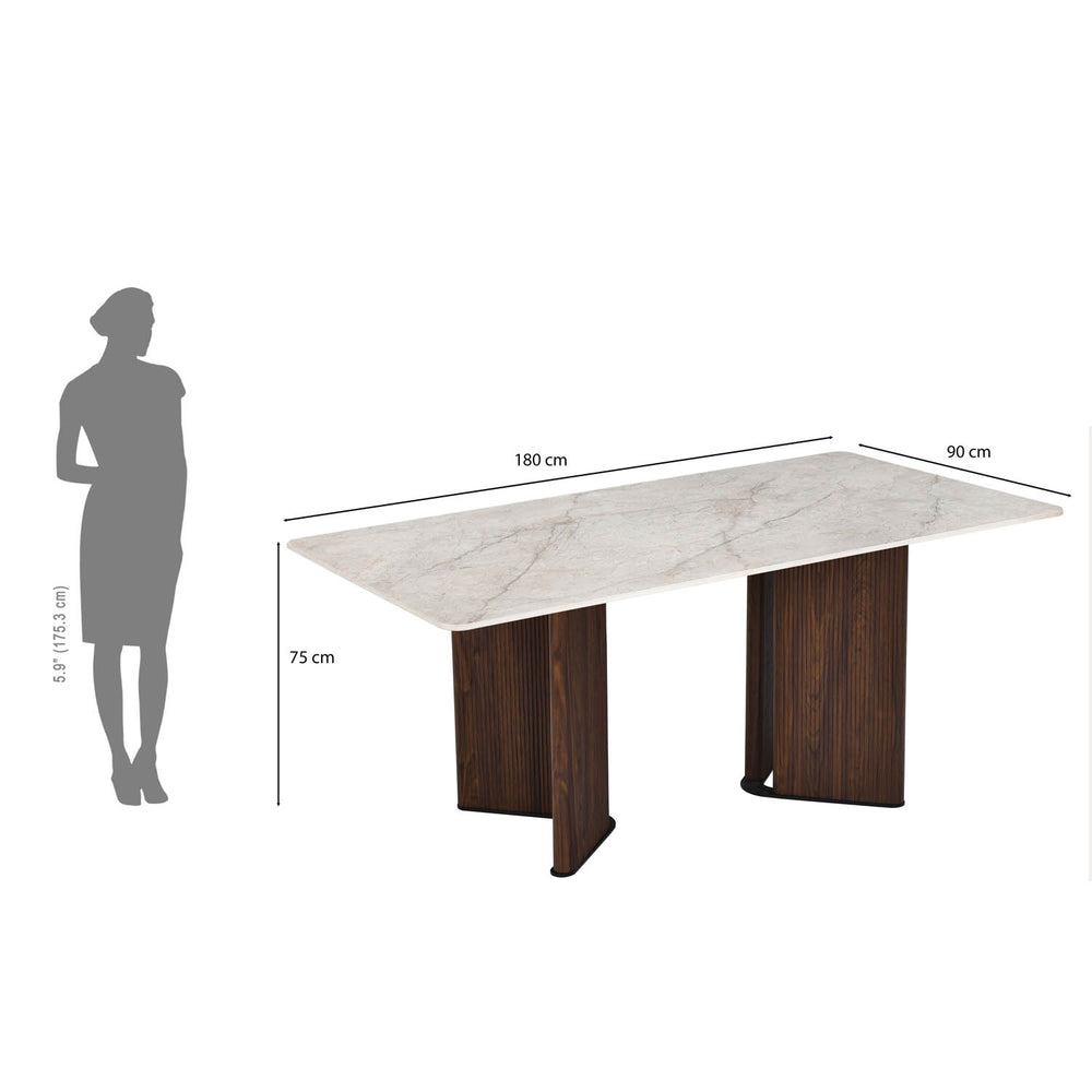 6 Seater Bevon Ceramic Dining Set with Dexor Base and Nivo Chairs- Cloud Beige