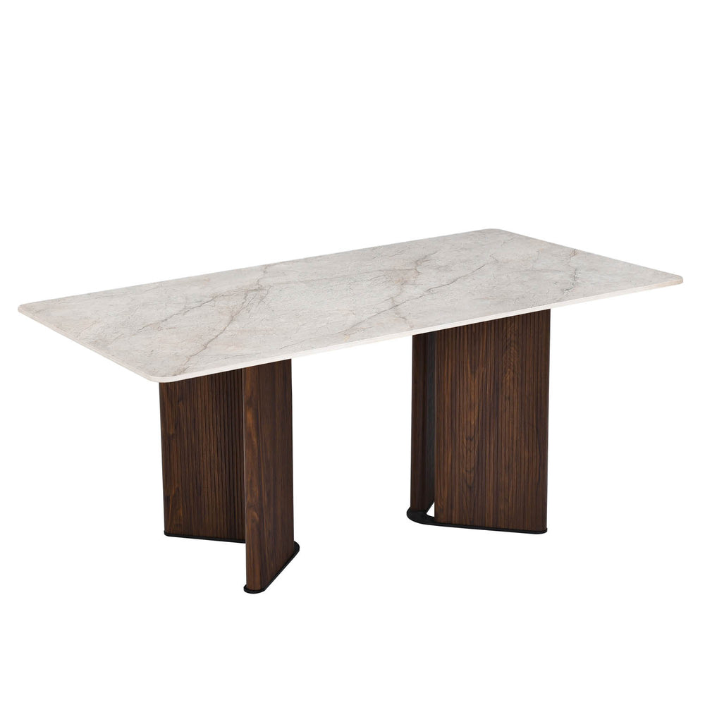 6 Seater Bevon Ceramic Dining Set with Dexor Base and Nivo Chairs- Cloud Beige