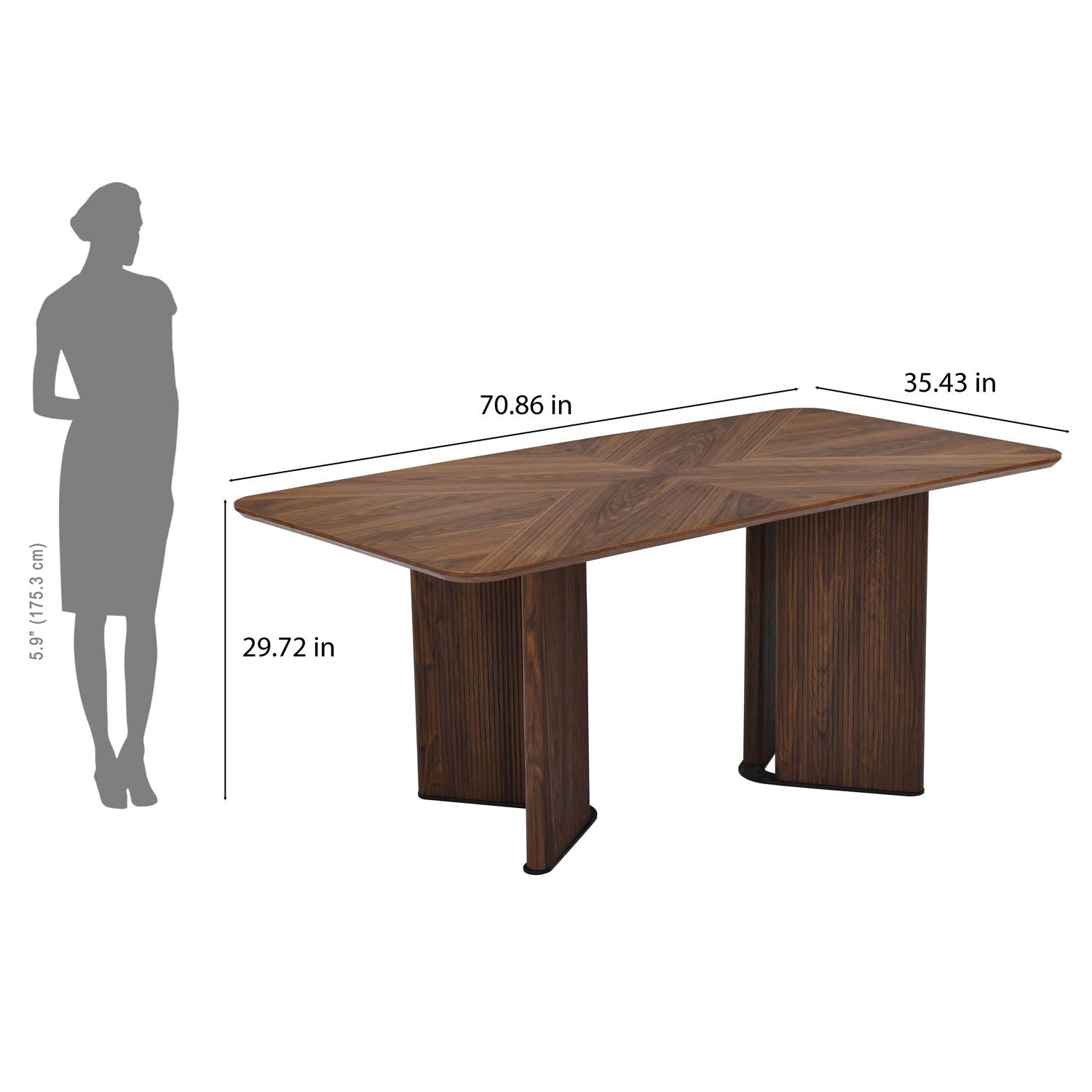 6 Seater Parquel Wooden Dining Set with Dexor Base and Ellipse Chairs- Walnut Brown