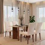 4 Seater Trava Marble Dining Set with Dexor Base and Linzy Chairs- Travertine