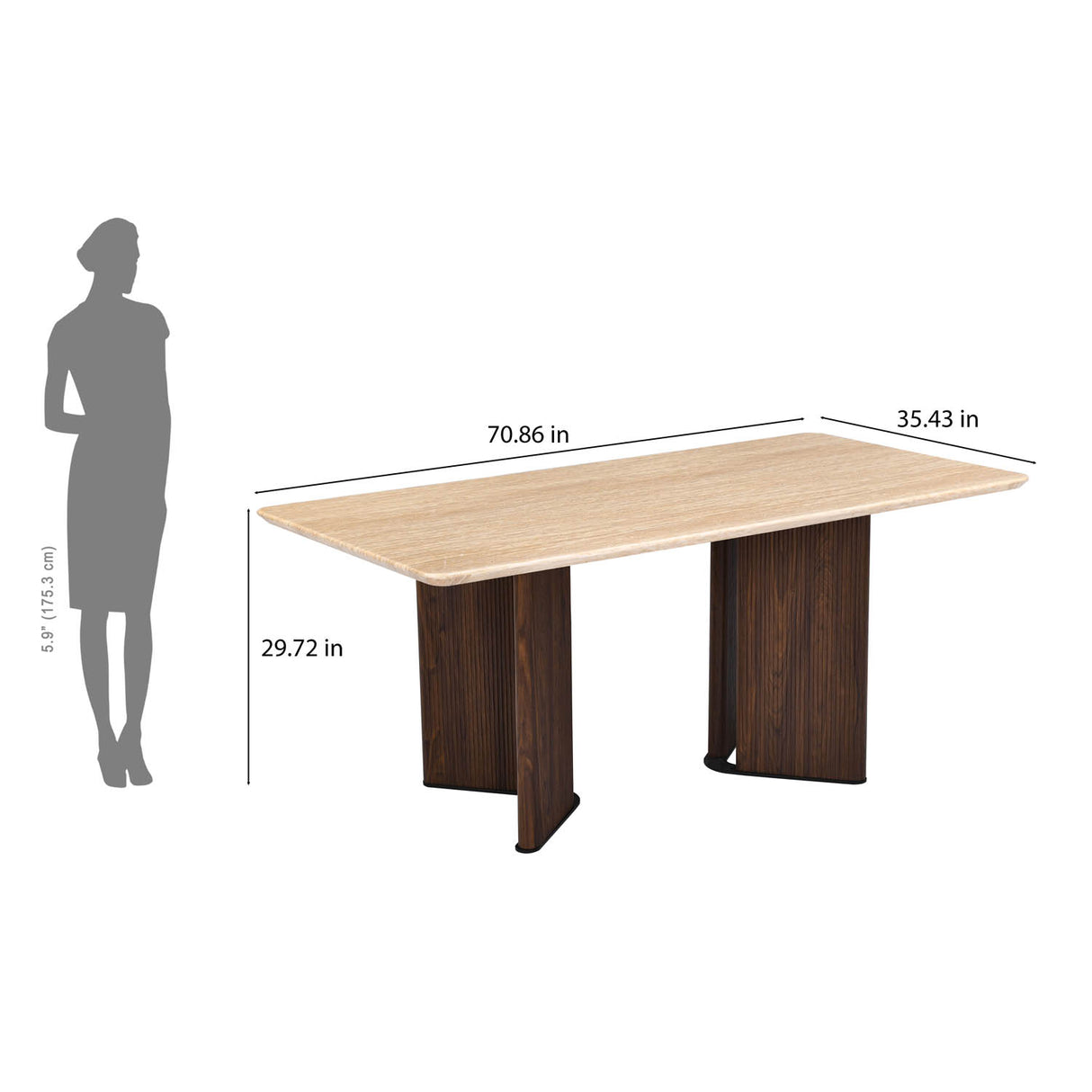 6 Seater Trava Marble Dining Set with Dexor Base and Ellipse Chairs- Travertine