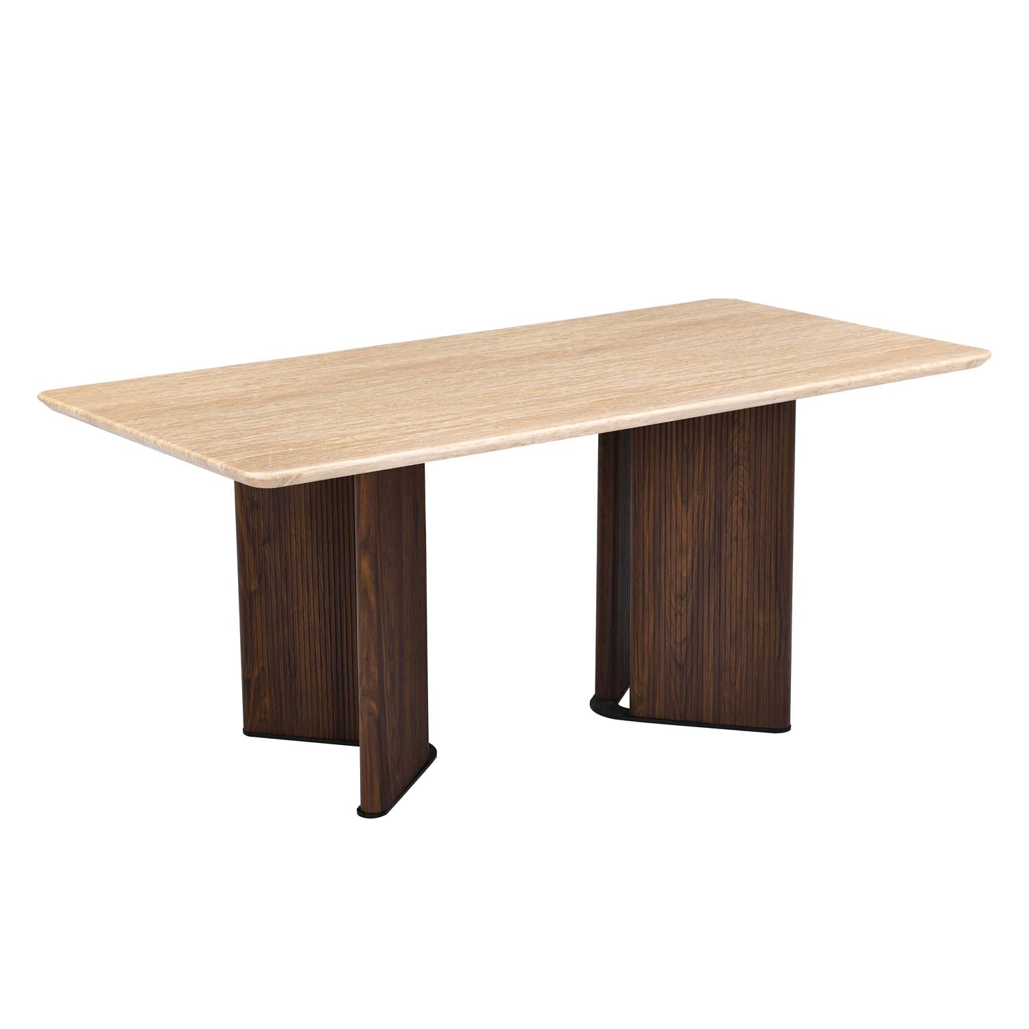 6 Seater Trava Marble Dining Set with Dexor Base and Ellipse Chairs- Travertine