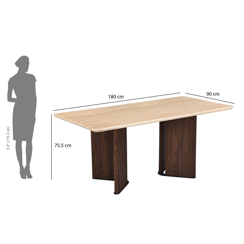 6 Seater Trava Marble Dining Set with Dexor Base and Tierra Chairs- Travertine