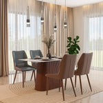 4 Seater Allune Ceramic Dining Set with Flinda Base and Ellipse Chairs- Ash White