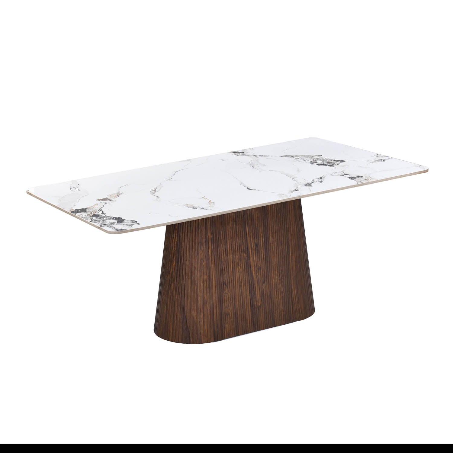 6 Seater Allune Ceramic Dining Set with Flinda Base and Linzy Chairs- Ash White