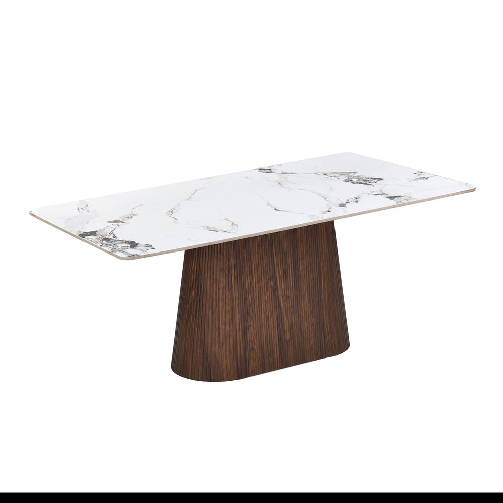 6 Seater Alune Ceramic Dining Set with Flinda Base and Linzy Chairs- Ash White