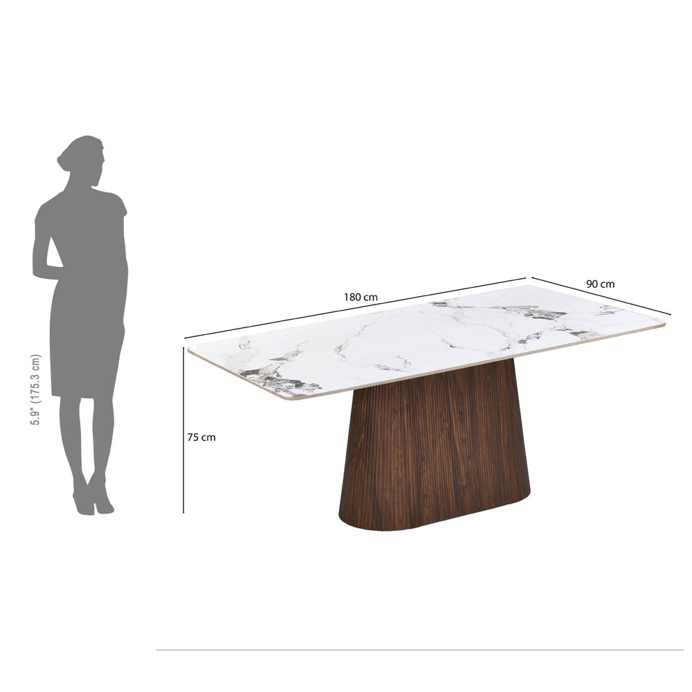 6 Seater Alune Ceramic Dining Set with Flinda Base and Tierra Chairs- Ash White