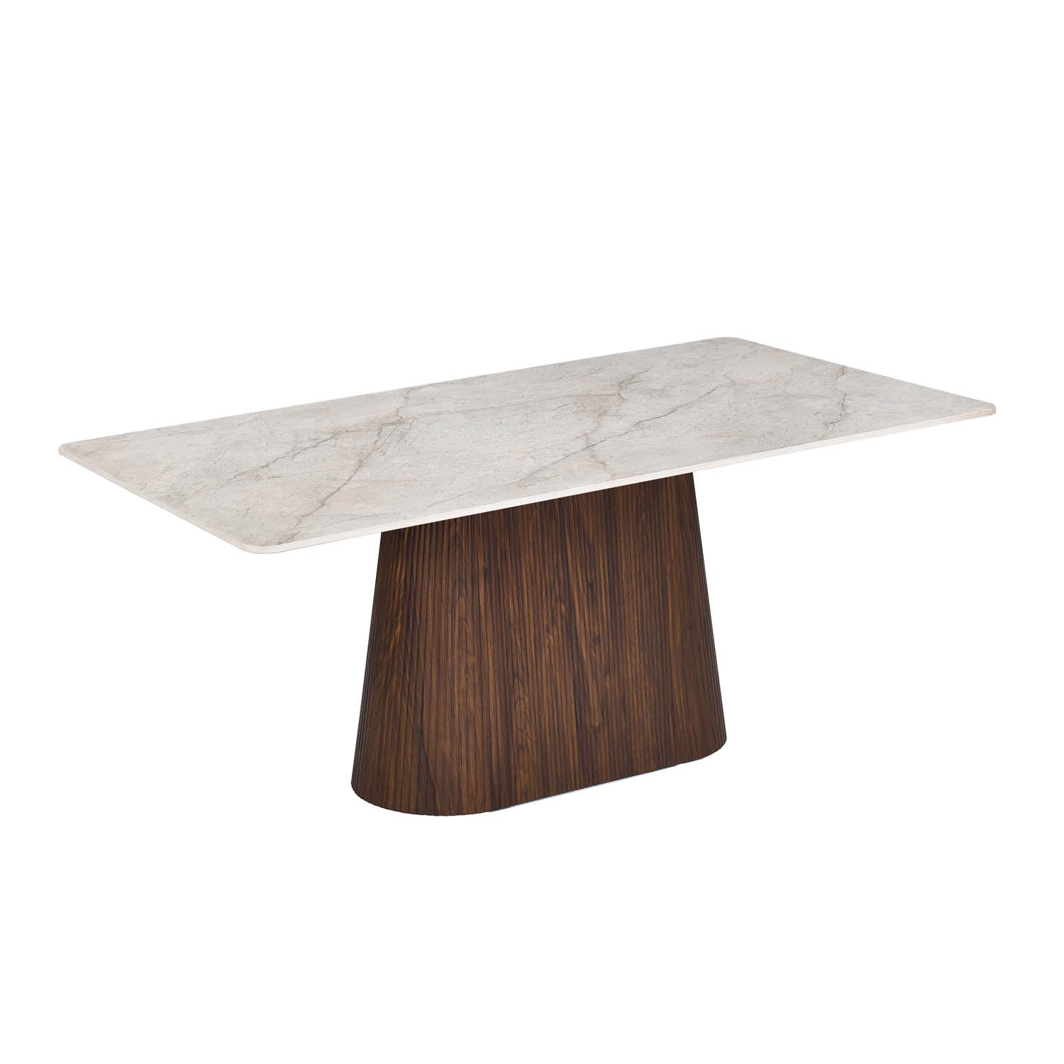 6 Seater Bevon Ceramic Dining Set with Flinda Base and Linzy Chairs- Cloud Beige